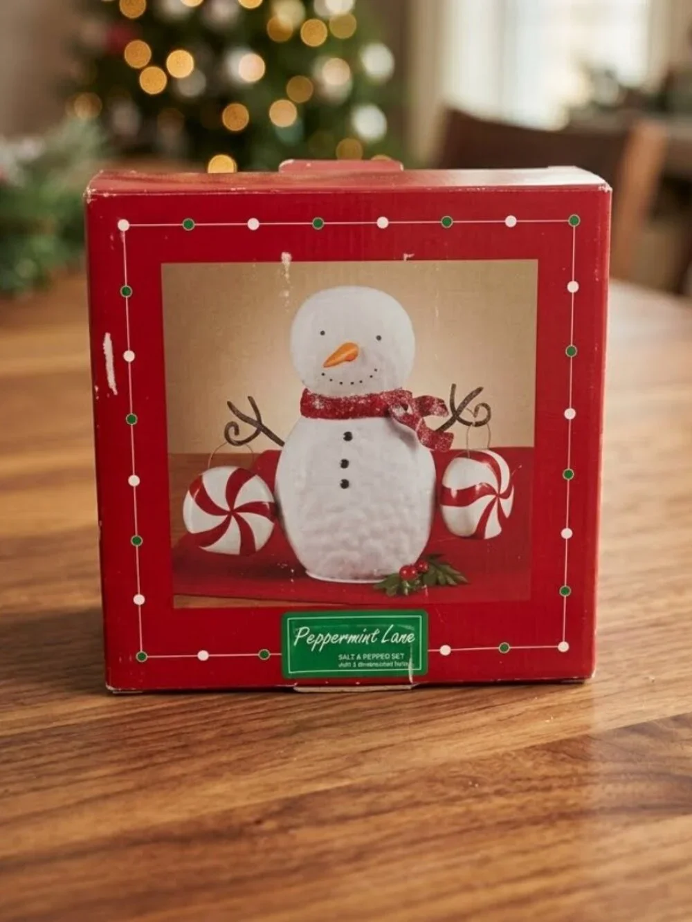 Peppermint Lane Snowman W/Red Scarf Salt & Pepper Set Red&White